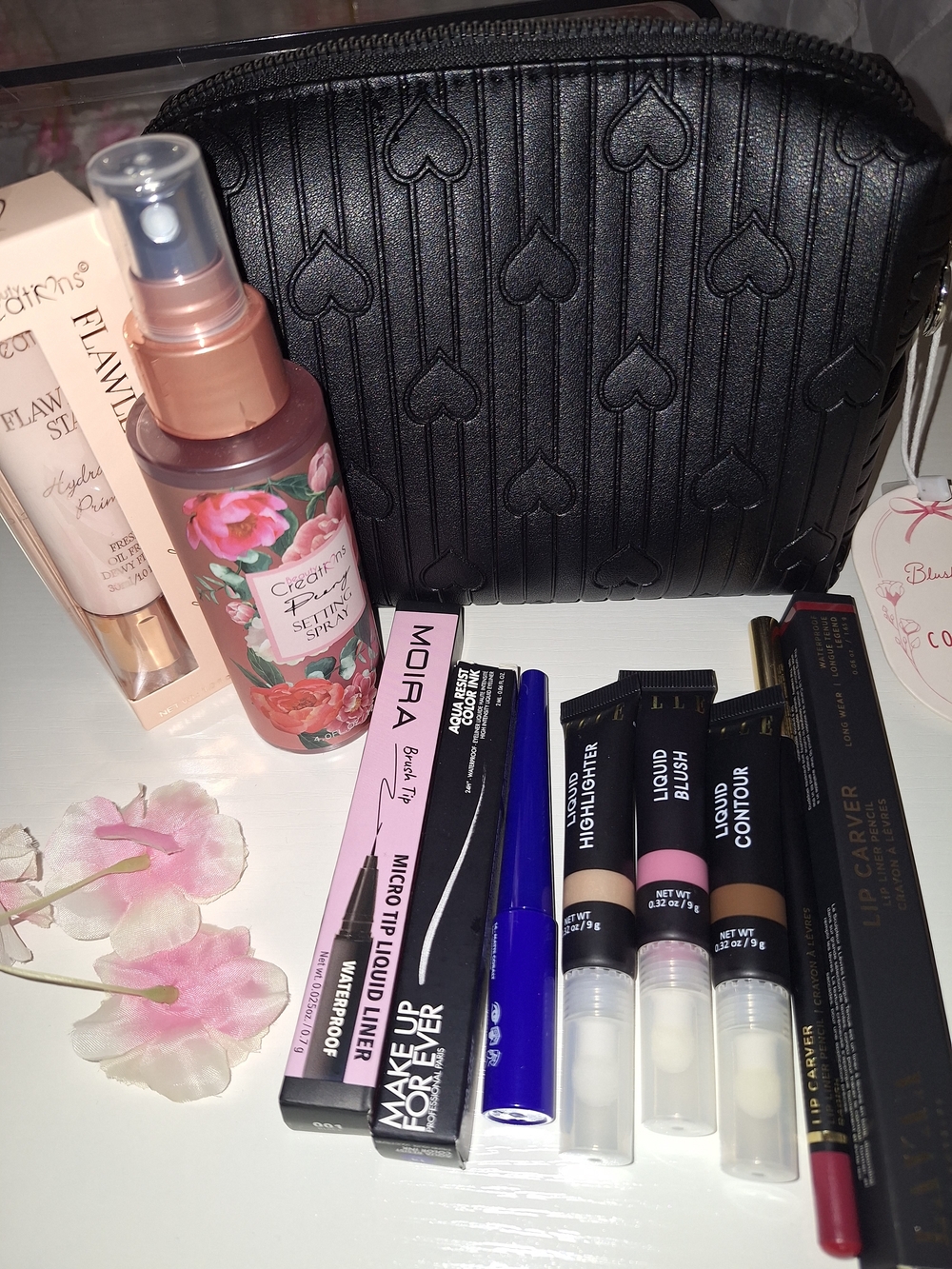 Makeup Forever Liquid Liner & Mini Lip Set with Black Heart-Embossed Pouch